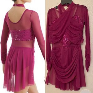 WEISSMAN Dance Costume hot pink sequin long sleeve dress Happier 11465 adult MA